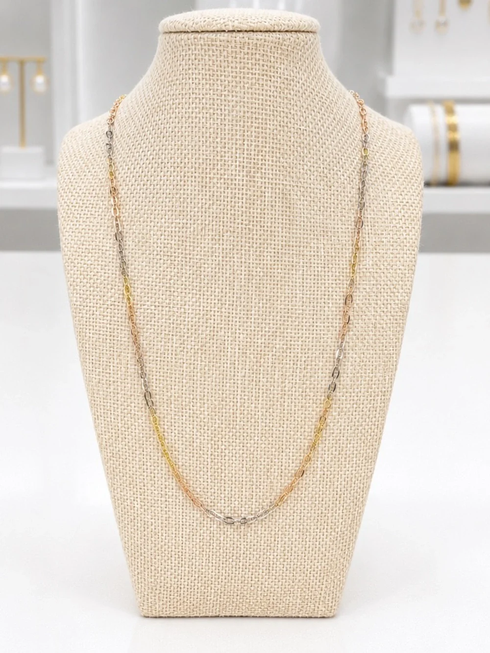 TriColor Gold Plated Sterling Silver Chain Necklace-New